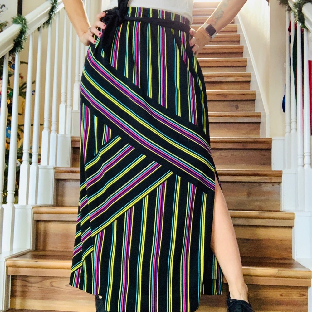 Vibrant Disco Vibes Striped Maxi Skirt Size Small